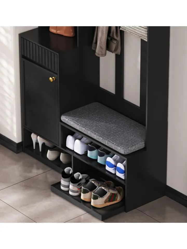ABRIHOME Garderoben<Multifunktionale Schuhschrank mit Bank und Stauraum in Schwarz