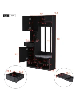 ABRIHOME Garderoben<Multifunktionale Schuhschrank mit Bank und Stauraum in Schwarz
