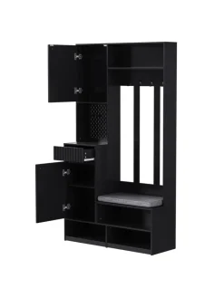 ABRIHOME Garderoben<Multifunktionale Schuhschrank mit Bank und Stauraum in Schwarz