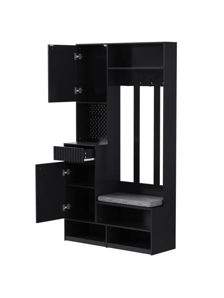 ABRIHOME Garderoben<Multifunktionale Schuhschrank mit Bank und Stauraum in Schwarz