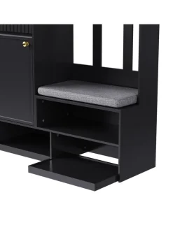 ABRIHOME Garderoben<Multifunktionale Schuhschrank mit Bank und Stauraum in Schwarz