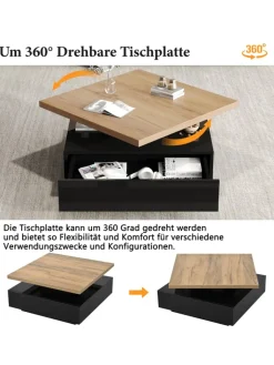 ABRIHOME Tische<Multifunktionaler 360° schwenkbarer Couchtisch mit Stauraum in Schwarzer