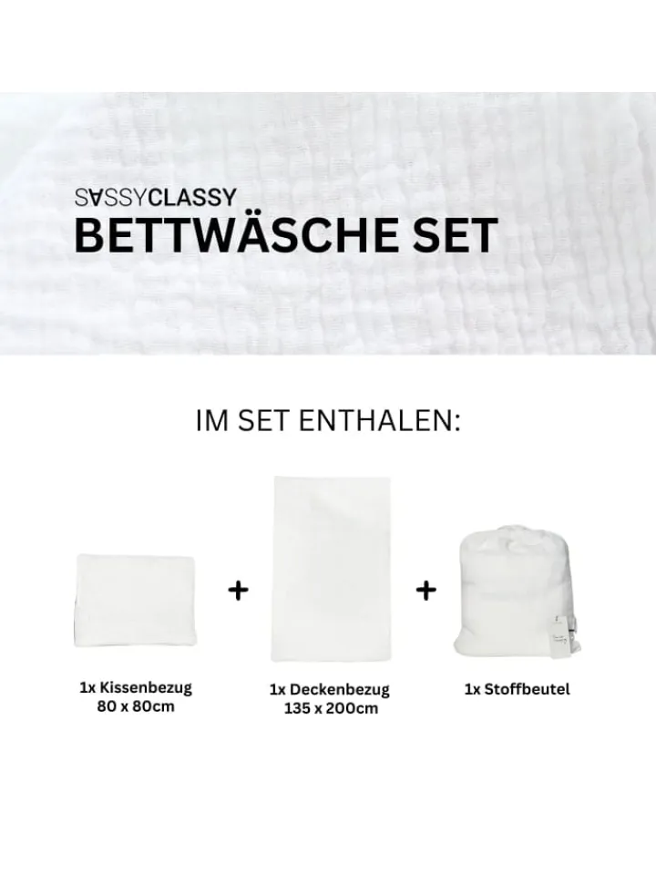 SASSYCLASSY Bettwäsche & Bettwaren<Musselin Bettwäsche in Weiß