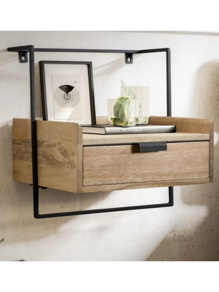 KADIMA DESIGN Tische<Nachtkonsole für Wandmontage 44x45x35 cm Mango Massivholz Hellbraun, in Beige