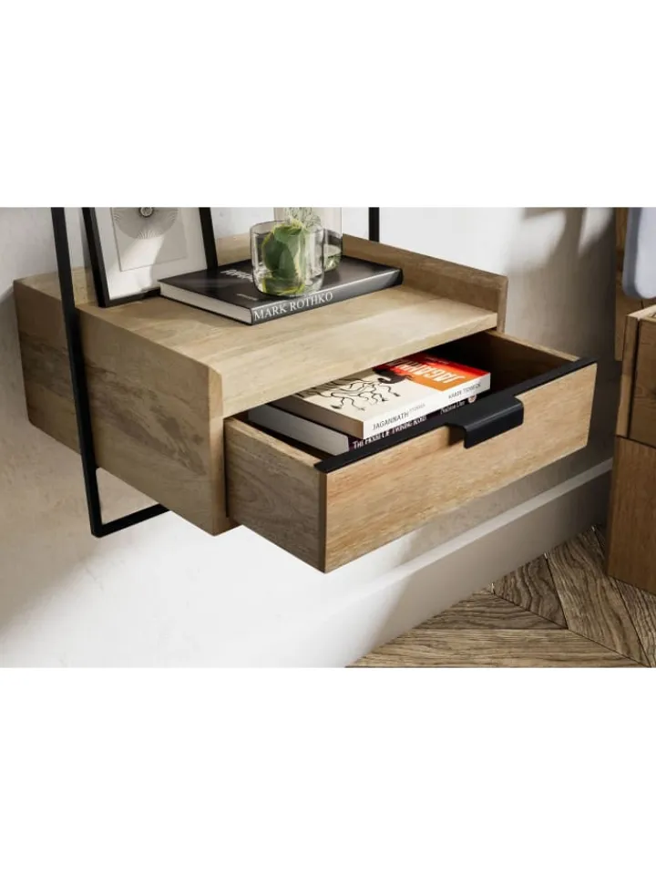 KADIMA DESIGN Tische<Nachtkonsole für Wandmontage 44x45x35 cm Mango Massivholz Hellbraun, in Beige