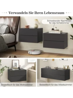 COSTWAY Tische<Nachttisch hängend in Grau