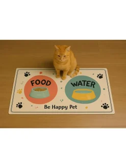 Paws&Whiskers Katzen<Napfunterlage in Beige/ Orange/ Blau - (L)40 x (B)70 cm