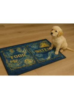 Paws&Whiskers Katzen<Napfunterlage in Blau/ Gelb - (L)40 x (B)70 cm