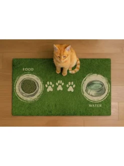 Paws&Whiskers Katzen<Napfunterlage in Grün - (L)40 x (B)70 cm