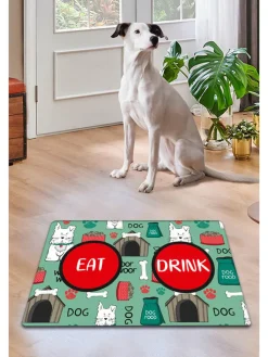 Paws&Whiskers Katzen<Napfunterlage in Grün/ Rot - (L)40 x (B)60 cm