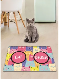 Paws&Whiskers Katzen<Napfunterlage in Pink/ Bunt - (L)40 x (B)60 cm