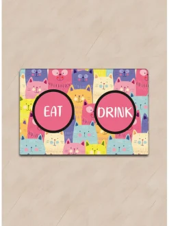 Paws&Whiskers Katzen<Napfunterlage in Pink/ Bunt - (L)40 x (B)60 cm