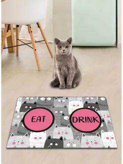 Paws&Whiskers Katzen<Napfunterlage in Pink/ Grau - (L)40 x (B)60 cm