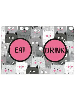 Paws&Whiskers Katzen<Napfunterlage in Pink/ Grau - (L)40 x (B)60 cm