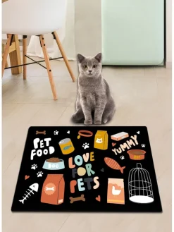 Paws&Whiskers Katzen<Napfunterlage in Schwarz/ Bunt - (L)40 x (B)60 cm