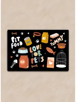 Paws&Whiskers Katzen<Napfunterlage in Schwarz/ Bunt - (L)40 x (B)60 cm