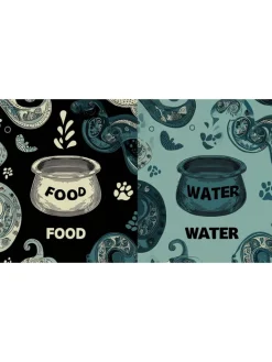 Paws&Whiskers Katzen<Napfunterlage in Schwarz/ Blau - (L)40 x (B)70 cm