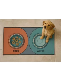 Paws&Whiskers Katzen<Napfunterlage in Türkis/ Orange - (L)40 x (B)70 cm