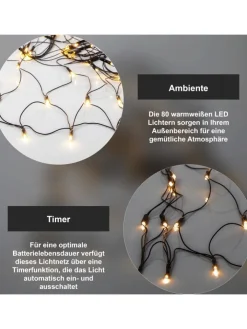 STAR Trading Lichterketten & Dekobeleuchtung<Netz LED-Lichterkette ,Akku, Batterie, warmweiß, outdoor, 80 LEDs, 15