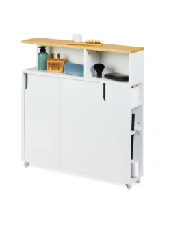 relaxdays Regale & Schränke<Nischenschrank in Weiß/ Natur - (B)17 x (H)79 x (T)75 cm