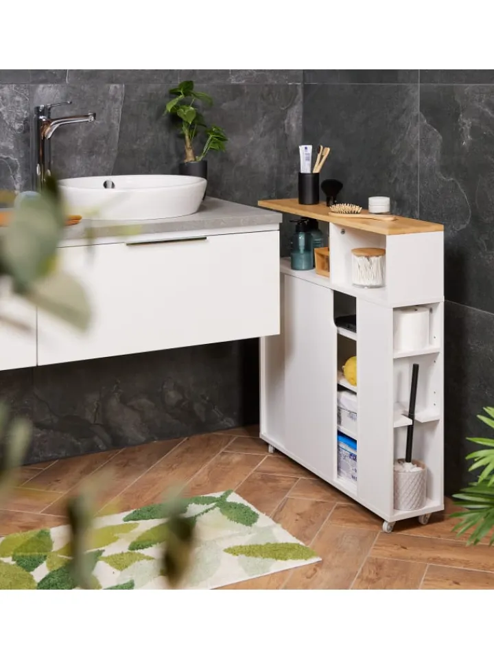 relaxdays Regale & Schränke<Nischenschrank in Weiß/ Natur - (B)17 x (H)79 x (T)75 cm