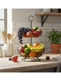relaxdays Aufbewahren & Servieren<Obstkorb Etagere in Schwarz - 2 Etagen
