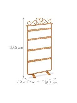relaxdays Schmuckkästen<Ohrringhalter in Bronze - (B)16,5 x (H)30,5 x (T)6,5 cm