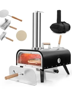 COSTWAY Grillen<Outdoor Pizzaofen in Schwarz