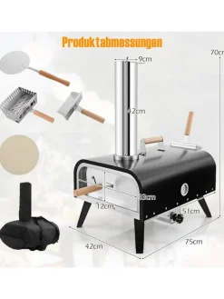 COSTWAY Grillen<Outdoor Pizzaofen in Schwarz