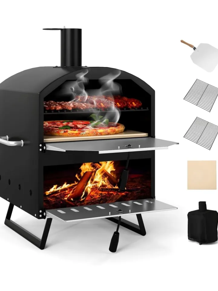 COSTWAY Grillen<Outdoor Pizzaofen in Schwarz