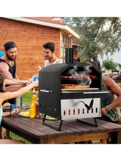 COSTWAY Grillen<Outdoor Pizzaofen in Schwarz