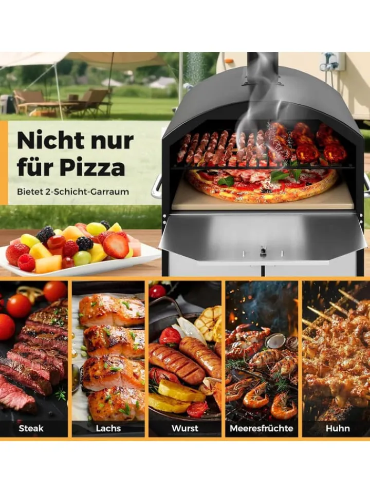 COSTWAY Grillen<Outdoor Pizzaofen in Schwarz