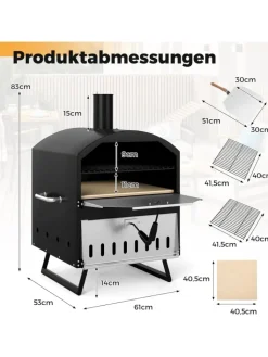COSTWAY Grillen<Outdoor Pizzaofen in Schwarz