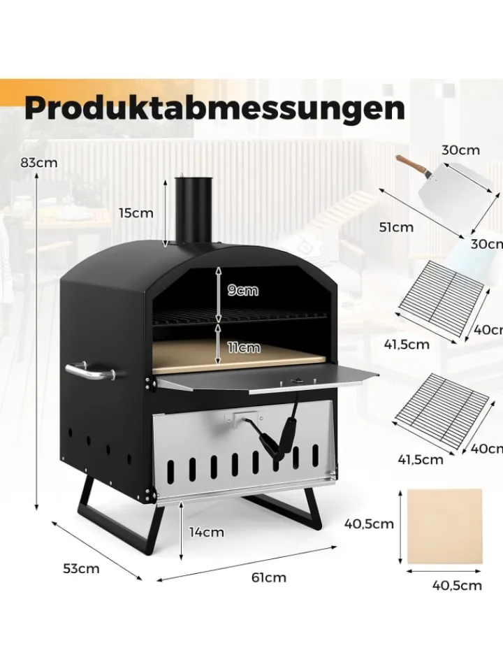 COSTWAY Grillen<Outdoor Pizzaofen in Schwarz
