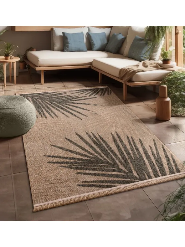 KADIMA DESIGN Outdoorteppiche<Outdoor Teppich Blätter Balkon, Terrasse in Beige