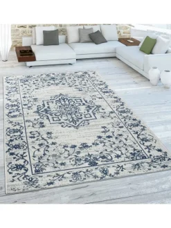 KADIMA DESIGN Outdoorteppiche<Outdoor Teppich Medaillon-Vintage Balkon, Terrasse in Dunkelblau
