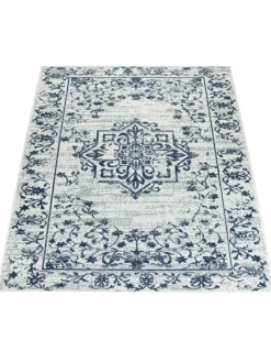 KADIMA DESIGN Outdoorteppiche<Outdoor Teppich Medaillon-Vintage Balkon, Terrasse in Dunkelblau