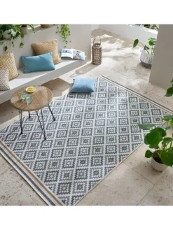 KADIMA DESIGN Outdoorteppiche<Outdoor Teppich Rauten Muster, Geometrisch, Balkon schmutzabweisend in Blau-Gelb