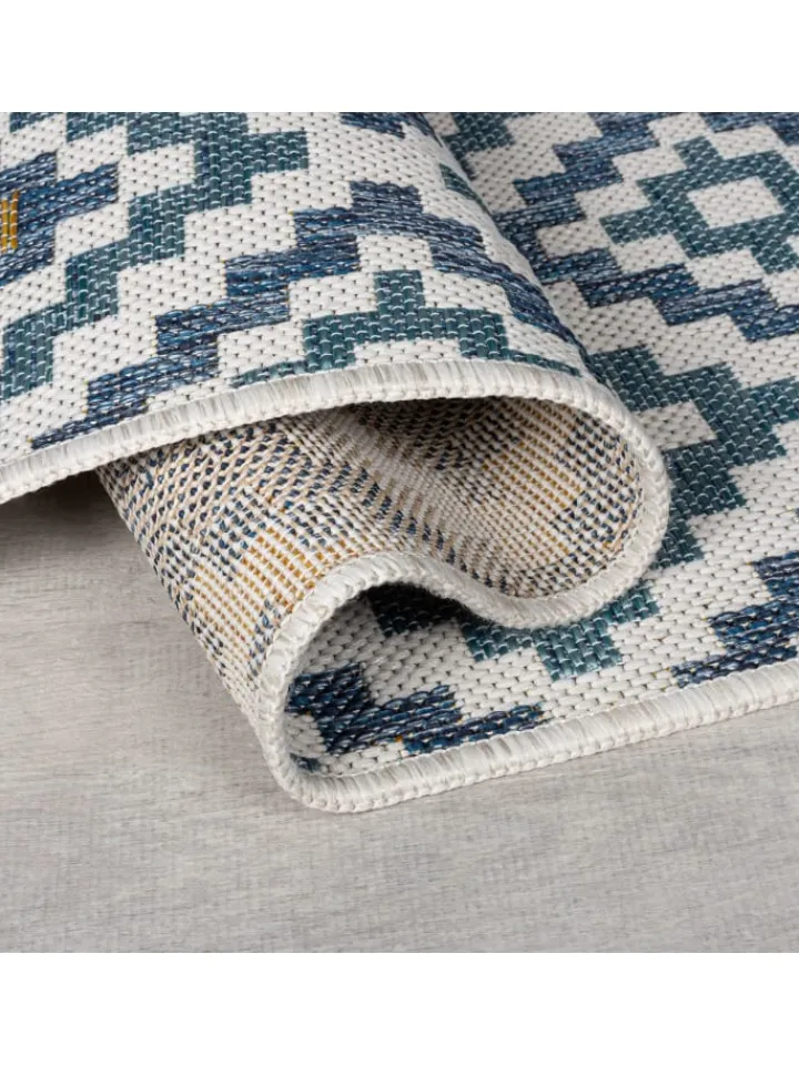 KADIMA DESIGN Outdoorteppiche<Outdoor Teppich Rauten Muster, Geometrisch, Balkon schmutzabweisend in Blau-Gelb