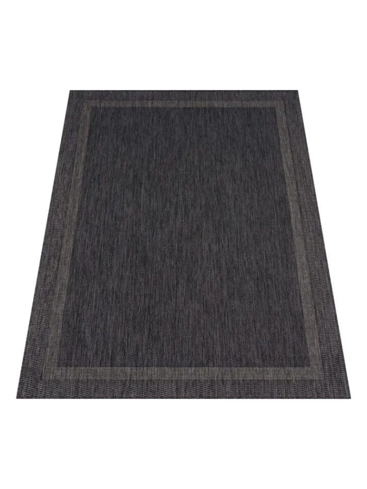 KADIMA DESIGN Outdoorteppiche<Outdoor Teppich Unifarben mit Bordüre Balkon, Terrasse in Anthrazit