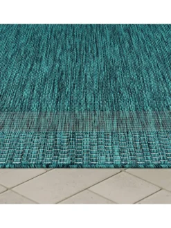 KADIMA DESIGN Outdoorteppiche<Outdoor Teppich Unifarben mit Bordüre Balkon, Terrasse in Türkis