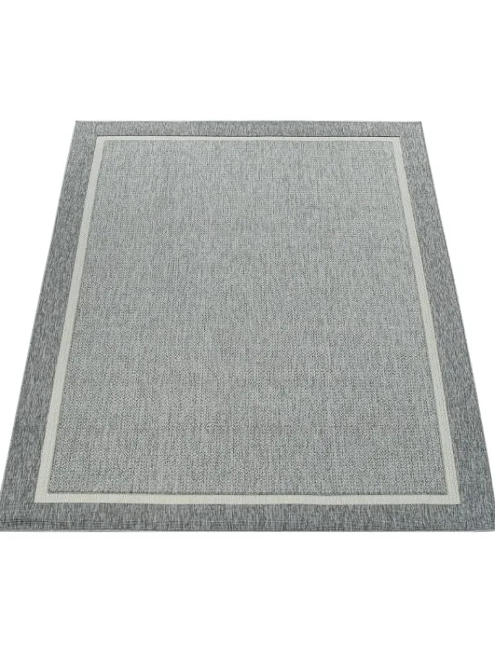 KADIMA DESIGN Outdoorteppiche<Outdoor Teppich Unifarben Bordüre Balkon, Terrasse schmutzabweisend in Grau