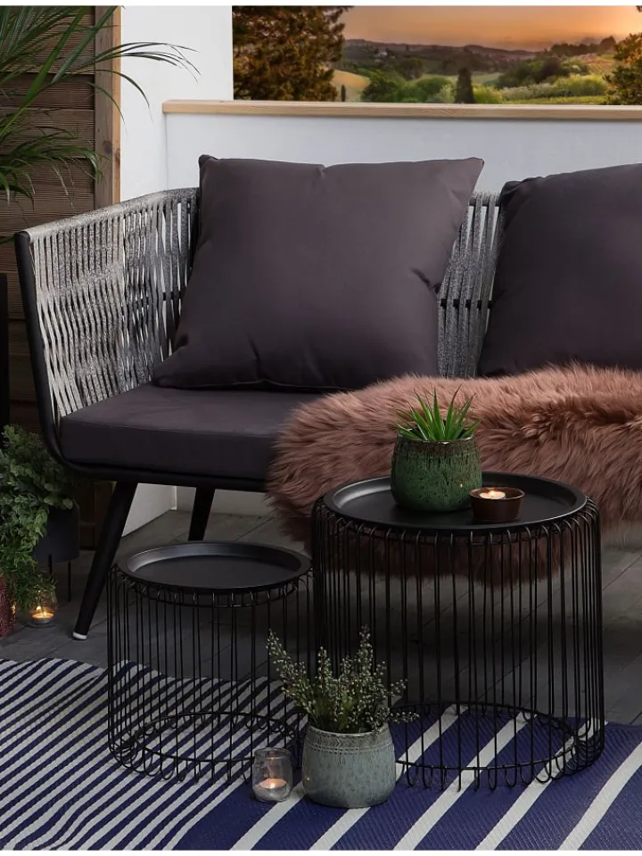Beliani Outdoorteppiche<Outdoorteppich HALDIA in Blau/Weiß - (W) 90 x (H) 0.5 x (L) 180 cm