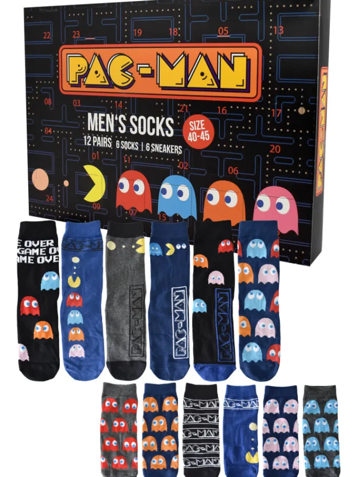 BANDAI Adventskalender<Pac-Man Socken Adventskalender mit 12 Paar Socken kurz und lang in Mehrfarbig