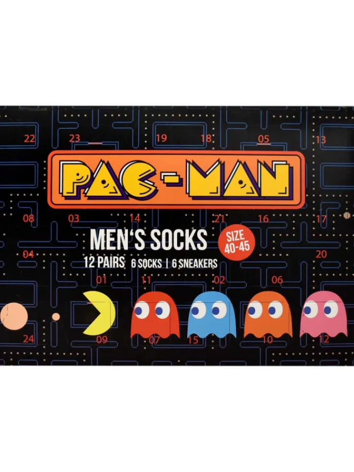 BANDAI Adventskalender<Pac-Man Socken Adventskalender mit 12 Paar Socken kurz und lang in Mehrfarbig