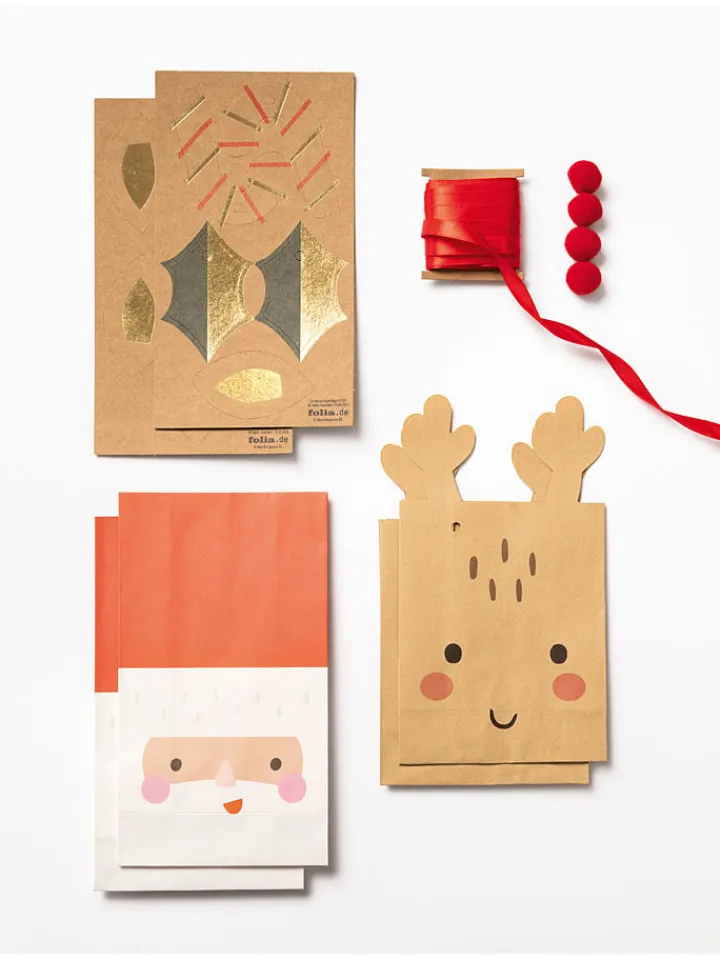 folia PAPER Kreativbedarf & Do-It-Yourself<Papiertüten-Bastelset "Santa & Deer" in Beige/ Rot