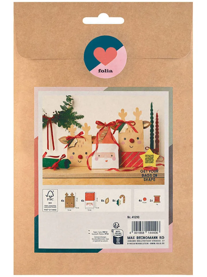 folia PAPER Kreativbedarf & Do-It-Yourself<Papiertüten-Bastelset "Santa & Deer" in Beige/ Rot