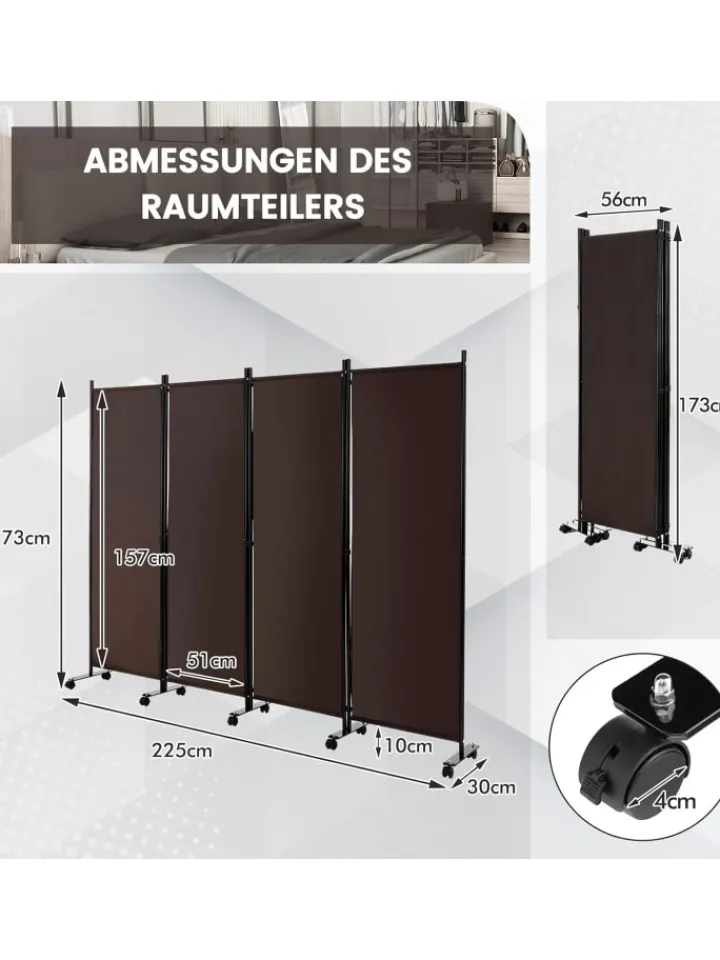 COSTWAY Paravents<Paravent 4 tlg. 173 cm in Braun