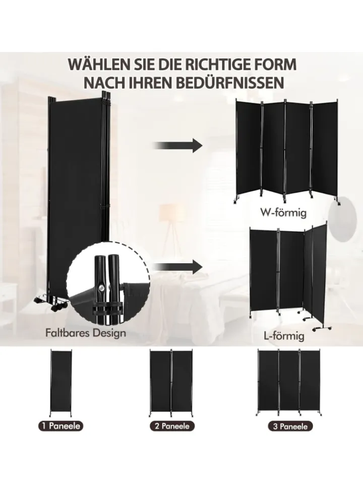 COSTWAY Paravents<Paravent 4 tlg. 173 cm in Schwarz