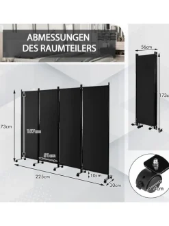 COSTWAY Paravents<Paravent 4 tlg. 173 cm in Schwarz